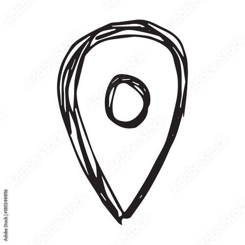 Hand drawn map pin Map marker pointer sign GPS and mapping tools Location pin symbol Pinpoint clipart in doodle style Single element for web, design
