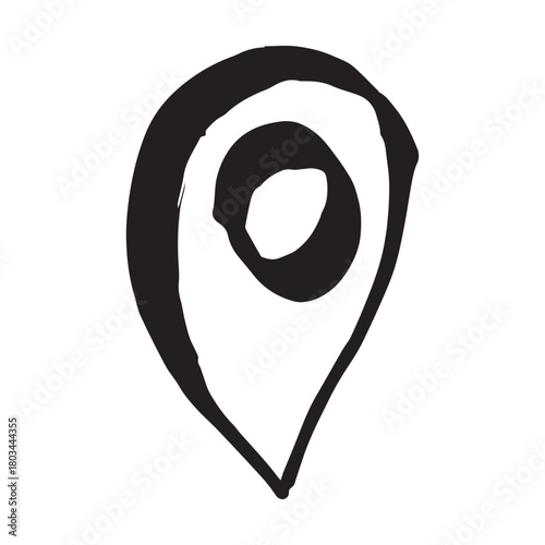 Hand drawn map pin Map marker pointer sign GPS and mapping tools Location pin symbol Pinpoint clipart in doodle style Single element for web, design