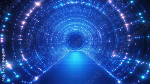 Fototapeta Naklejka Na Ścianę i Meble -  Abstract digital tunnel with glowing particles moving forward
