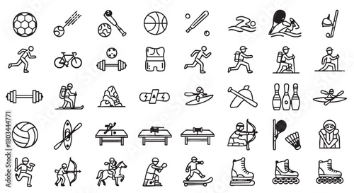 Sports and Recreation Icons Set Collection of various outdoor activities