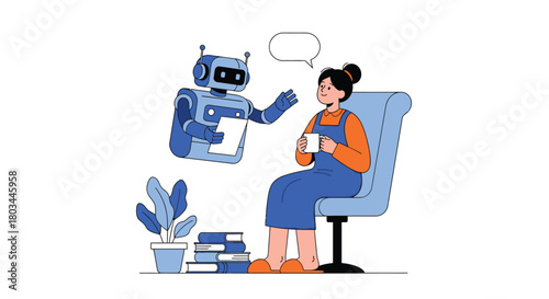 Ai chatbot illustration robot talking to woman vector illustration