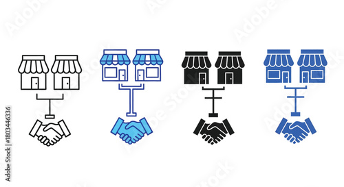 Franchise expansion business partnership deal agreement icon set