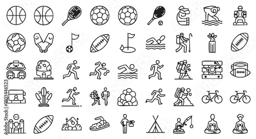 Variety of Sports and Leisure Activities Vector Icon Collection