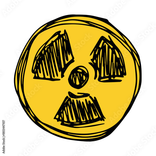 Hand drawn radiation sign Nuclear radiation hazard symbol Radioactive danger warning sign clipart in doodle style Nuclear safety Radioactive waste Single element for print, web, design, decor