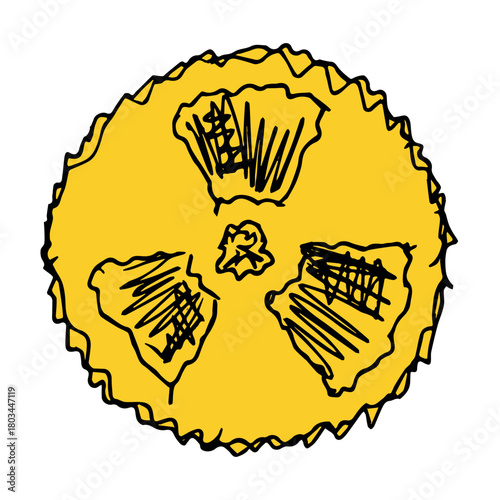 Hand drawn radiation sign Nuclear radiation hazard symbol Radioactive danger warning sign clipart in doodle style Nuclear safety Radioactive waste Single element for print, web, design, decor