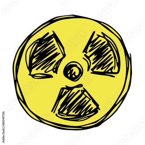 Hand drawn radiation sign Nuclear radiation hazard symbol Radioactive danger warning sign clipart in doodle style Nuclear safety Radioactive waste Single element for print, web, design, decor