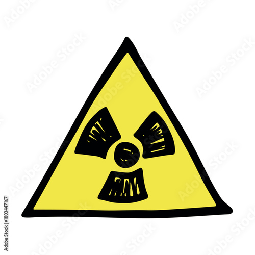 Hand drawn radiation sign Nuclear radiation hazard symbol Radioactive danger warning sign clipart in doodle style Nuclear safety Radioactive waste Single element for print, web, design, decor