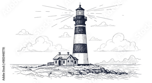 Hand-Drawn Lighthouse Sketch - Coastal Beacon Illustration