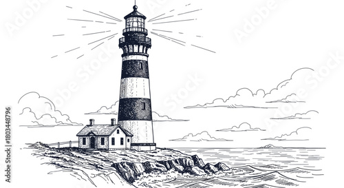 Hand-Drawn Lighthouse Sketch - Coastal Beacon Illustration