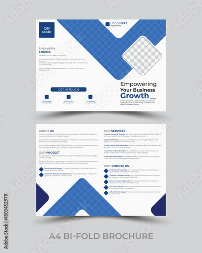 modern Professional Business Bi-Fold Brochure Design Template Layout Vector Presentation	