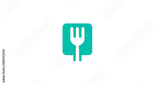 Modern Teal Square Fork Icon for Food Delivery App, Restaurant, Dining, Culinary Business Graphic Symbol