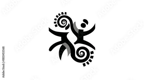 Abstract Graphic Art of Stylized Dancing Figures with Swirling Ornaments and Intricate Patterns, Modern Vector Design