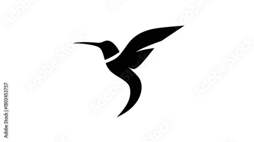 Minimalist black silhouette of a flying hummingbird icon on a white background, elegant animal logo design element