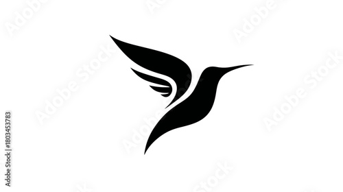 Graceful black hummingbird silhouette flying, minimal vector design for branding, nature, freedom, and elegance concepts.