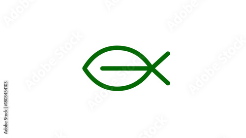 Green Christian Ichthys fish symbol vector illustration. Simple religious faith icon, spiritual sign, line art graphic on white.