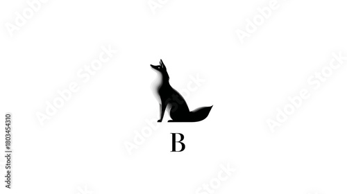 Sleek black fox silhouette with initial letter B design on a clean white background, minimalist vector graphic concept.