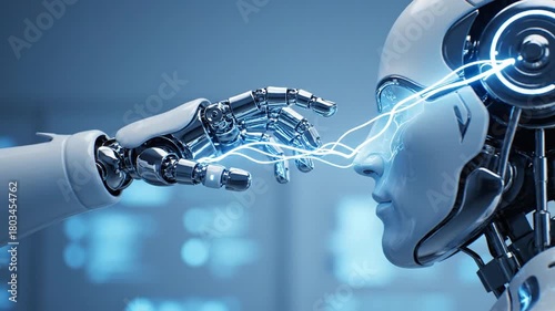 Dynamic AI Robot Connection: Arm and Head Interacting with Blue Energy Transfer