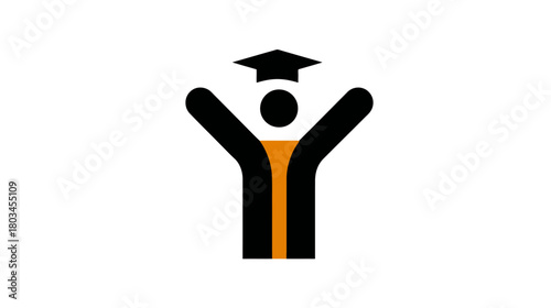 Stylized Graduate Icon Celebrating Academic Success and Education Achievement with Cap and Gown Symbol