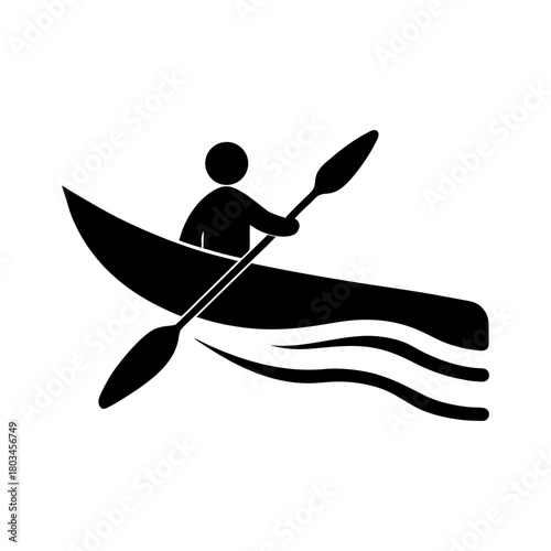 Kayaker Reaching River Delta Minimal And Simple Vector White Background Only