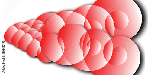 Abstract red gradient circles overlapping in a dynamic wave pattern on a white background.