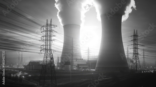 Nuclear power plant generating clean energy electricity