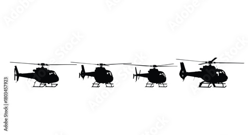 Helicopter silhouettes in a row for design use