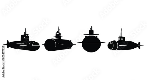 Submarine silhouettes in a row for design use