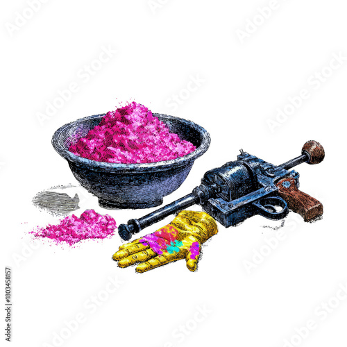 Holi Powder and Vintage Gun