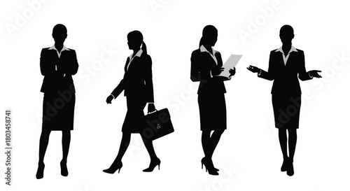 Four businesswoman silhouettes, office attire