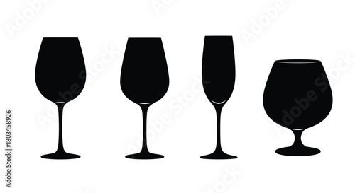 Silhouette of various wine glasses, vector illustration