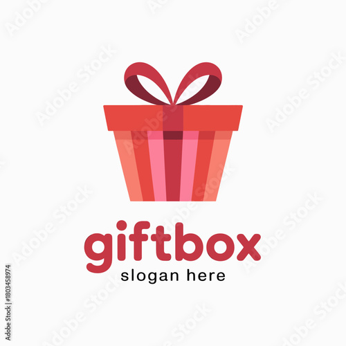 Playful and Modern Red Gift Box Logo Design with Ribbon Tie