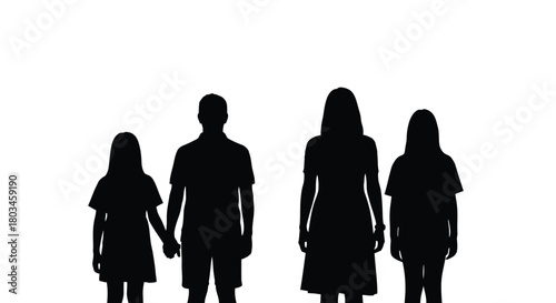 Family of four in silhouette, togetherness