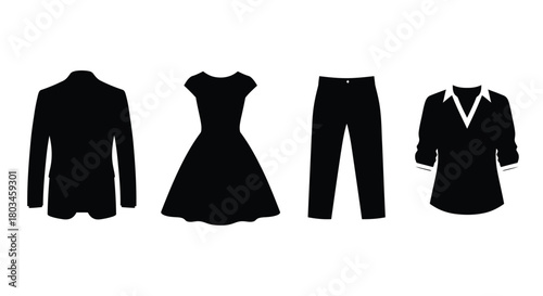 Silhouette of formal wear, including dress and suit