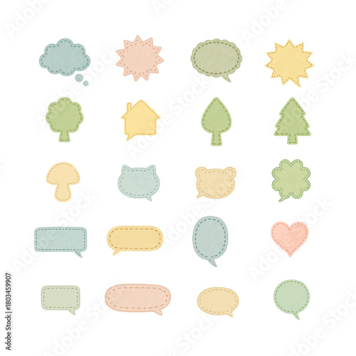 北欧カラーの手描き風ふきだしセット（刺繍ステッチ入り）