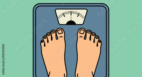 Person's feet on scale measuring weight loss progress and health goals
