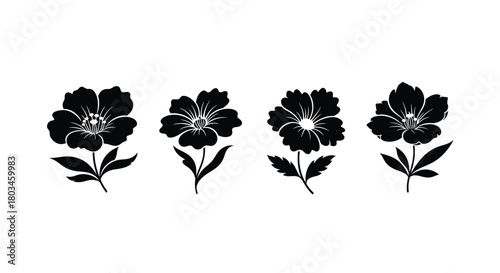 Four black flower in a row illustration