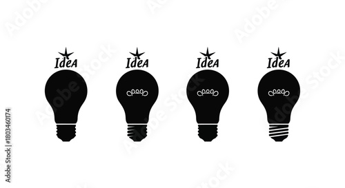 Four light bulb icons showing the evolution of an idea