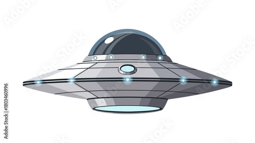 A detailed pixelated illustration of a classic silver flying saucer