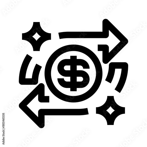 Cash Flow Line Icon, Outline Symbol for Financial Movement, Revenue Circulation, Business Liquidity, Budget Tracking, and Accounting Analysis. Vector Sign Icon.