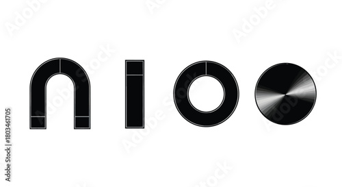 Four black magnet silhouettes in a row