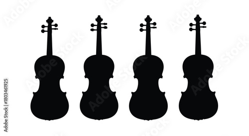 Four black violin silhouettes in a row design