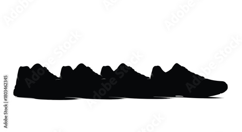 Silhouette of four running shoes for sport