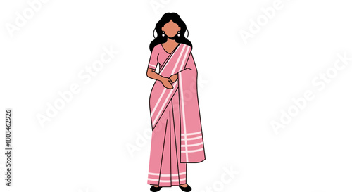 Woman in pink saree illustration traditional indian clothing art