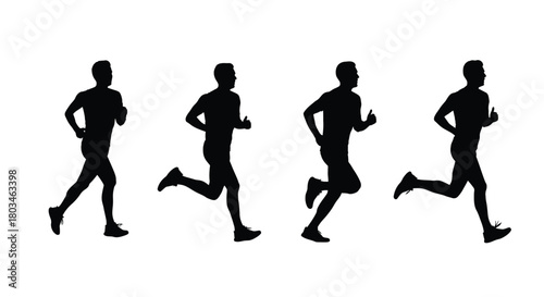 Four runner silhouettes in running motion