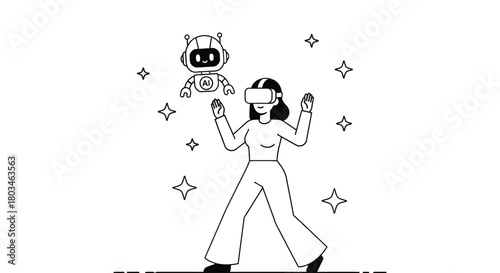 Virtual reality vr ai robot woman metaverse technology illustration
