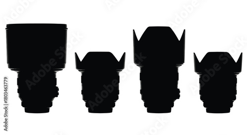 Four camera lens silhouettes in a row design