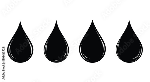 Four black water drops in a vector style