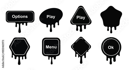 Game ui buttons vector set play menu options ok black dripping icons