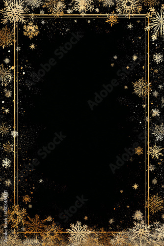 Gold snowflakes and stars border frame