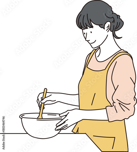 調理をする若い女性のイラスト素材